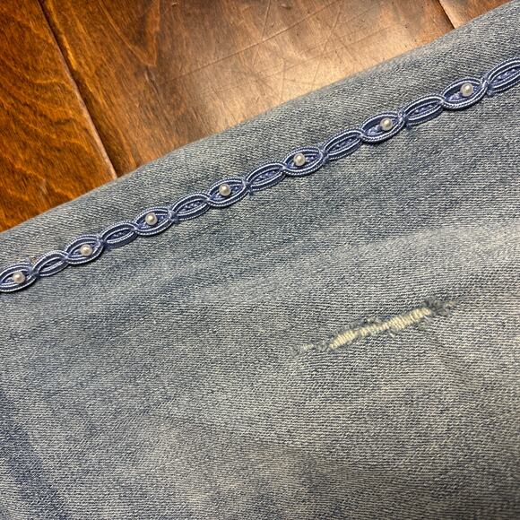 Zara Basic Z1975 Denim Mid-Rise Distressed Skinny Jeans Blue Women's Size US 12 - Picture 3 of 10
